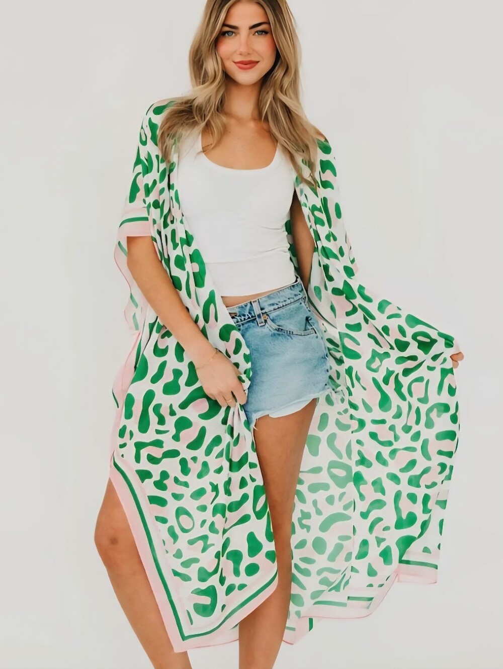 Green Leopard Print Kimono